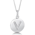 Initial Letter CZ Necklace in Sterling Silver, V