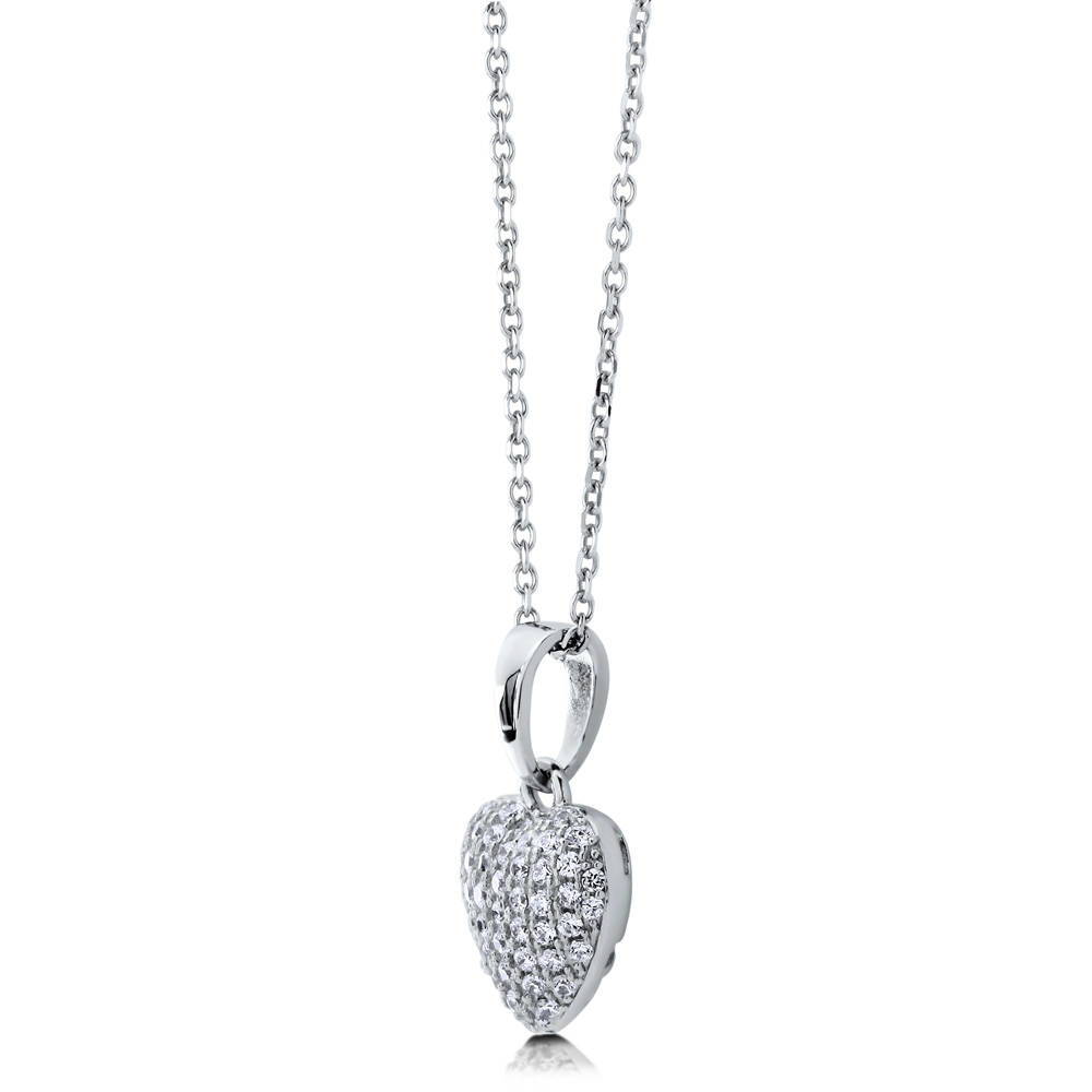 Front view of Heart CZ Pendant Necklace in Sterling Silver, 3 of 5