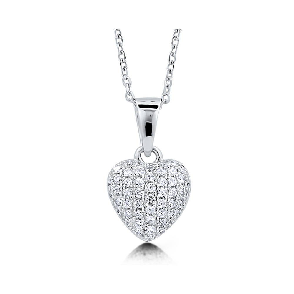 Angle view of Heart CZ Pendant Necklace in Sterling Silver, 4 of 5