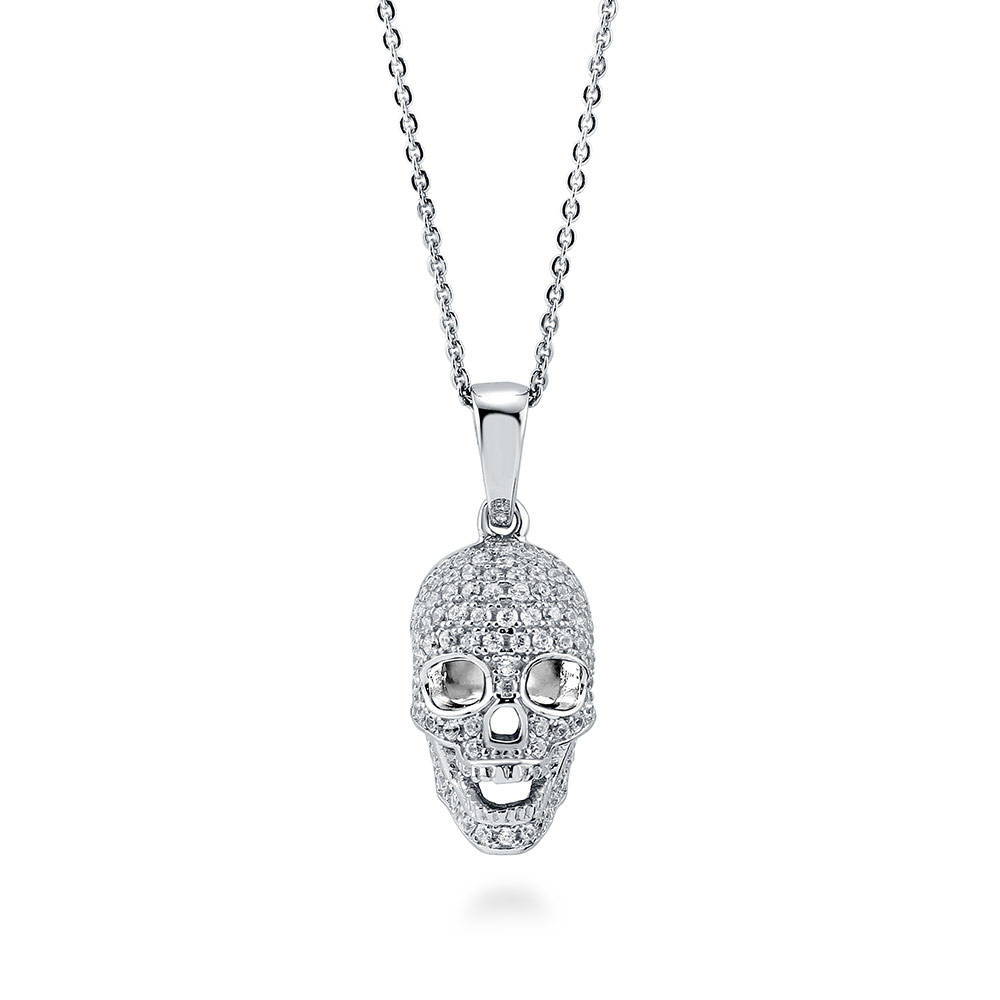 Skull Bones CZ Pendant Necklace in Sterling Silver