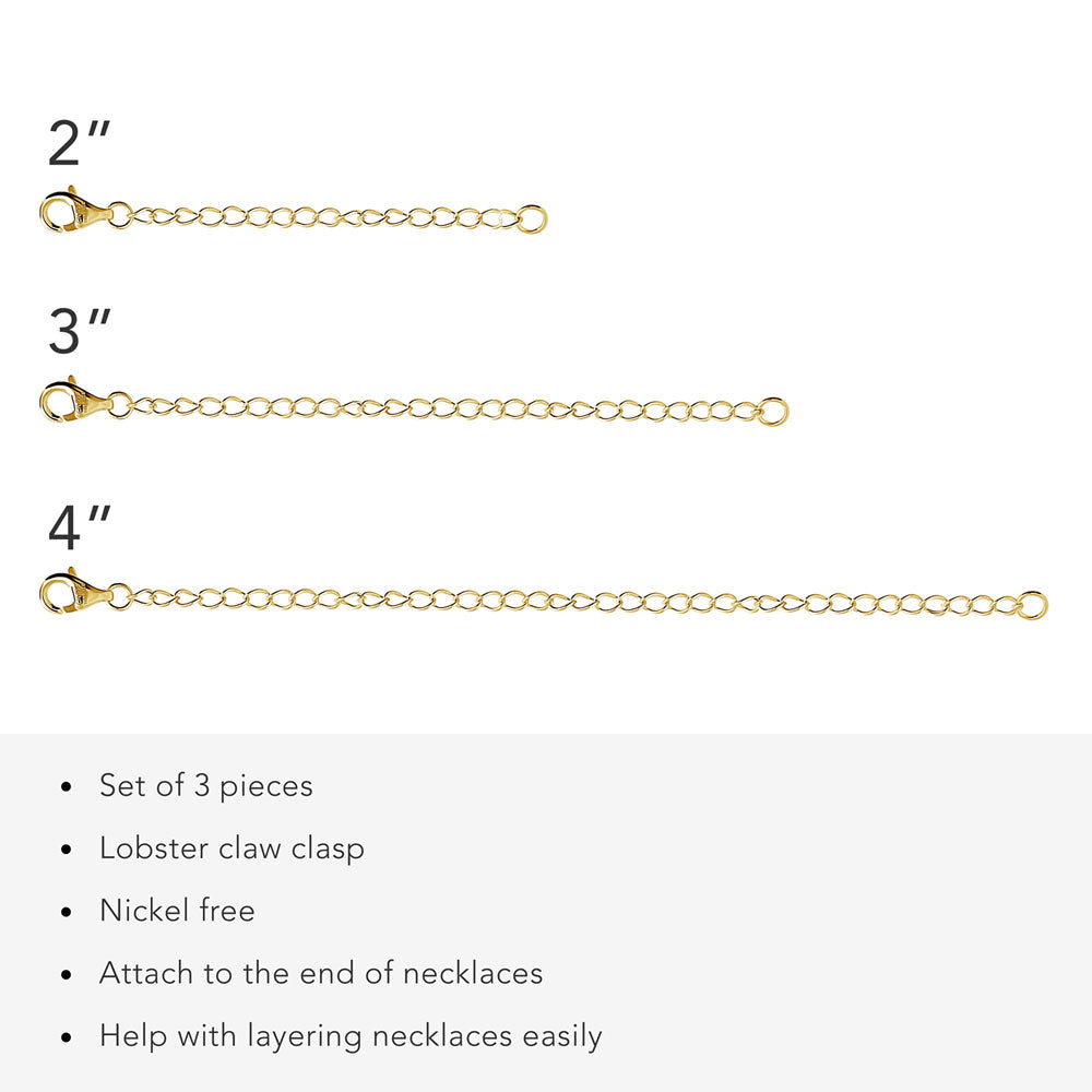 Front view of Chain Extension Set in Gold Flashed Sterling Silver, 4 of 8