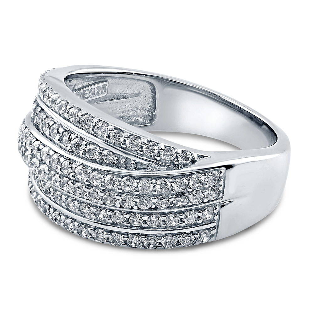 Angle view of Woven CZ Ring in Sterling Silver, 4 of 5