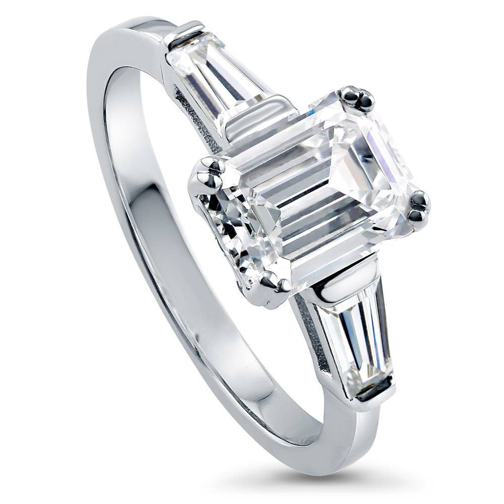 3-Stone Emerald Cut CZ Ring in Sterling Silver