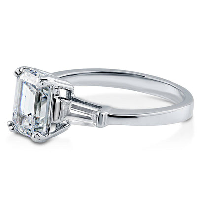 3-Stone 2.1ct Emerald Cut CZ Ring in Sterling Silver