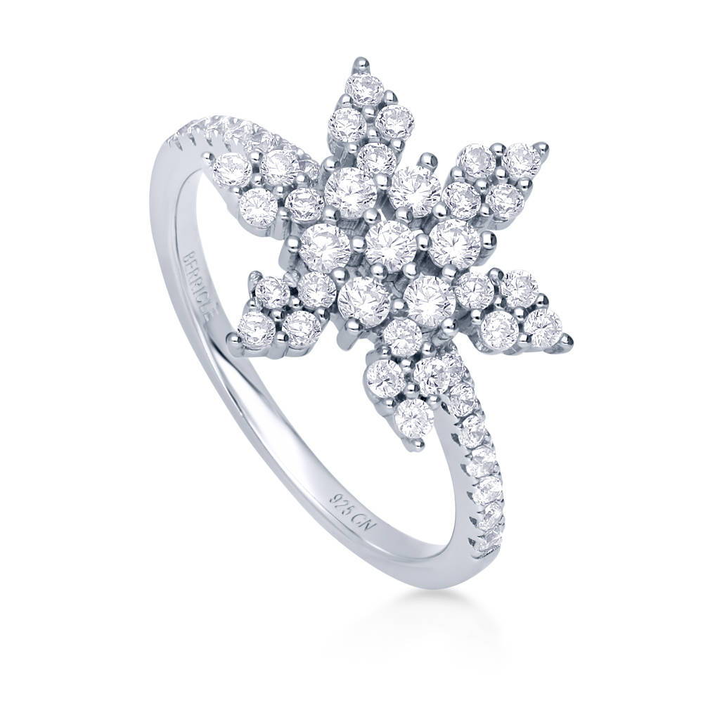 Front view of Snowflake CZ Ring in Sterling Silver, 4 of 10