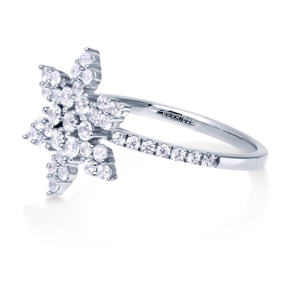 Angle view of Snowflake CZ Ring in Sterling Silver, 5 of 10