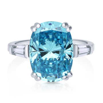 3-Stone Blue Cushion CZ Statement Ring in Sterling Silver