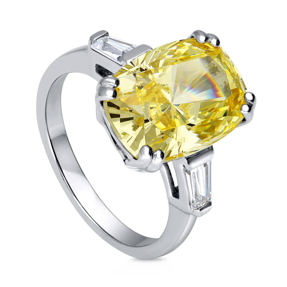 3-Stone Canary Yellow Cushion CZ Statement Ring in Sterling Silver