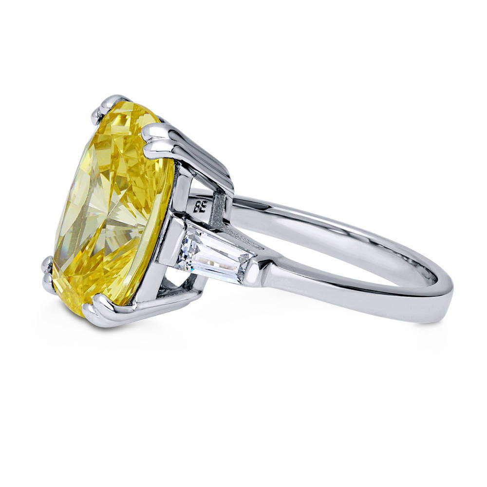 Angle view of 3-Stone 9ct Canary Yellow Cushion CZ Ring in Sterling Silver, 5 of 10