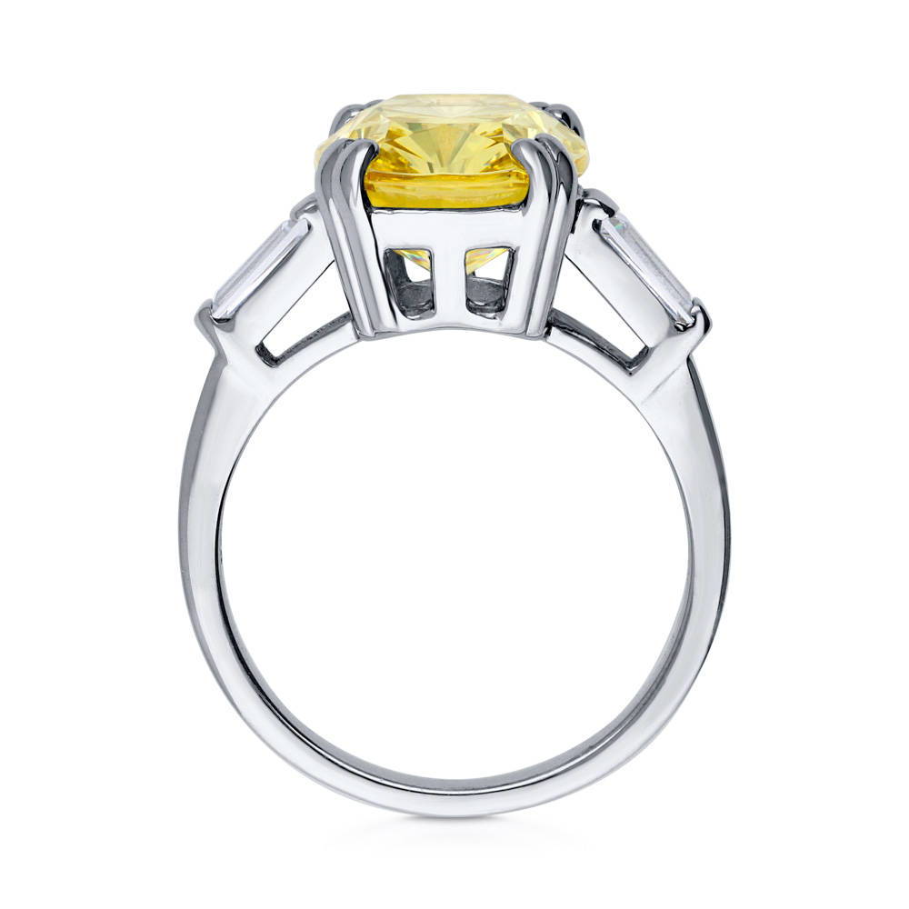 3-Stone Canary Yellow Cushion CZ Statement Ring in Sterling Silver