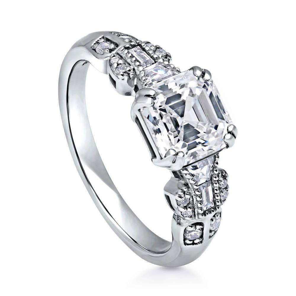 Solitaire 2ct Asscher CZ Ring in Sterling Silver