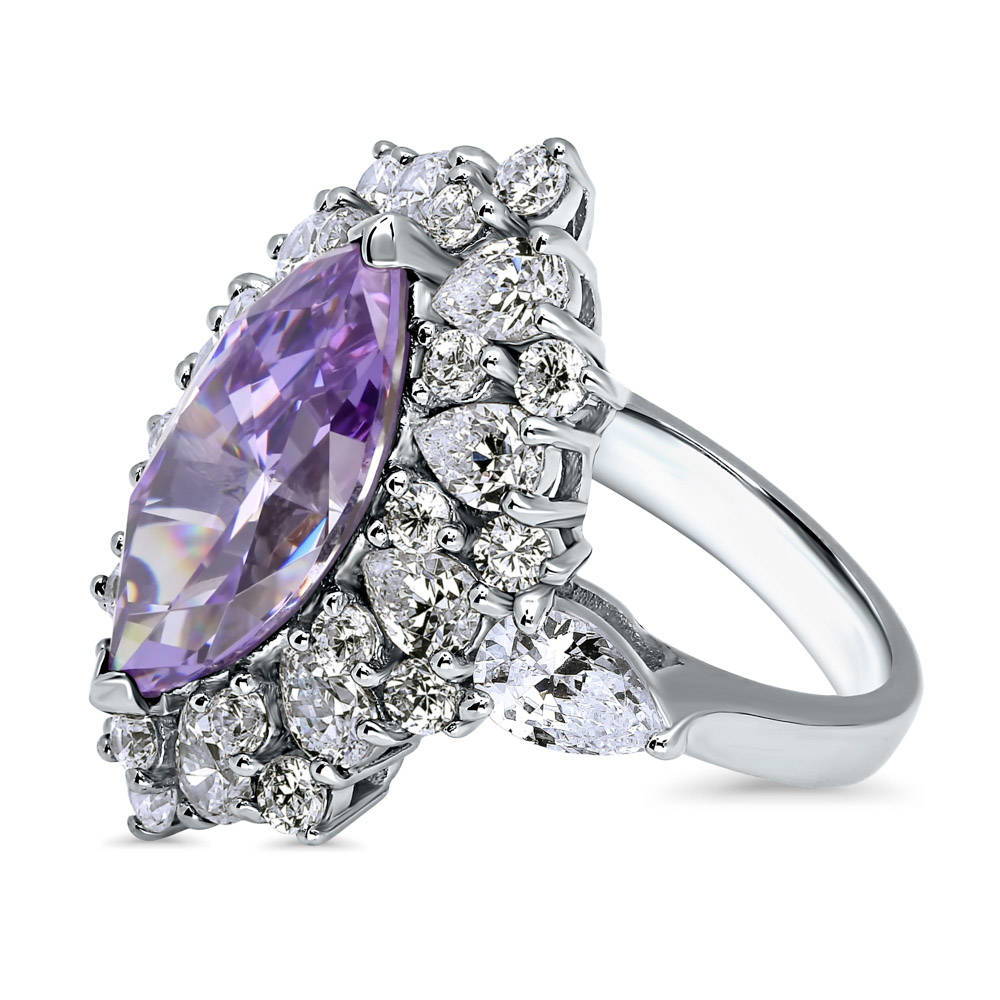 Halo Purple Marquise CZ Statement Ring in Sterling Silver