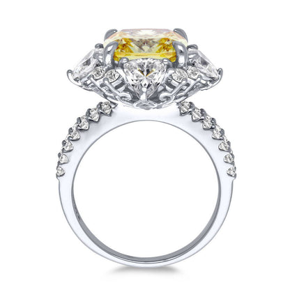 Halo Flower Canary Yellow CZ Split Shank Ring in Sterling Silver