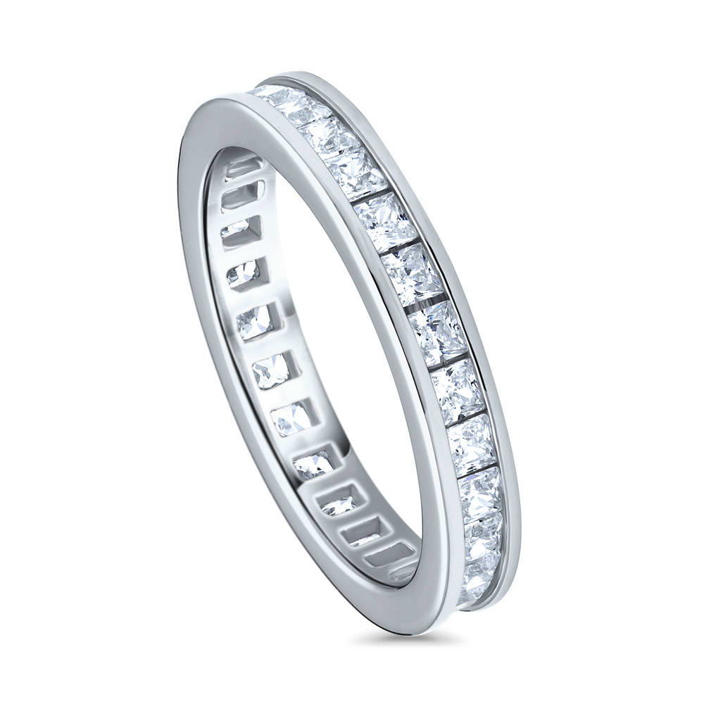 Channel Set Princess CZ Eternity Ring in Sterling Silver