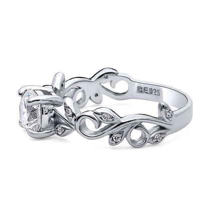 Solitaire Leaf Filigree 0.8ct CZ Ring in Sterling Silver