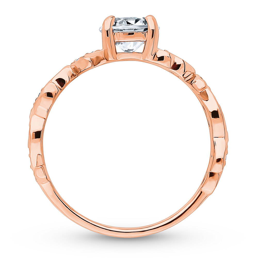 Solitaire Leaf 0.8ct Round CZ Ring in Rose Gold Plated Sterling Silver