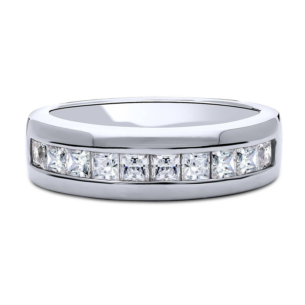 Channel Set Princess CZ Half Eternity Ring in Sterling Silver, 1 of 4