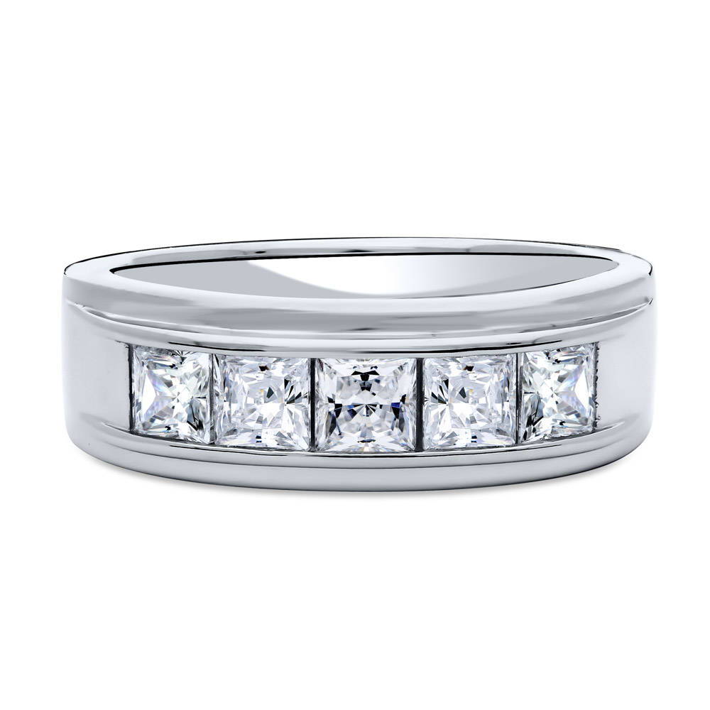 5-Stone Channel Princess CZ Eternity Ring in Sterling Silver, 1 of 5