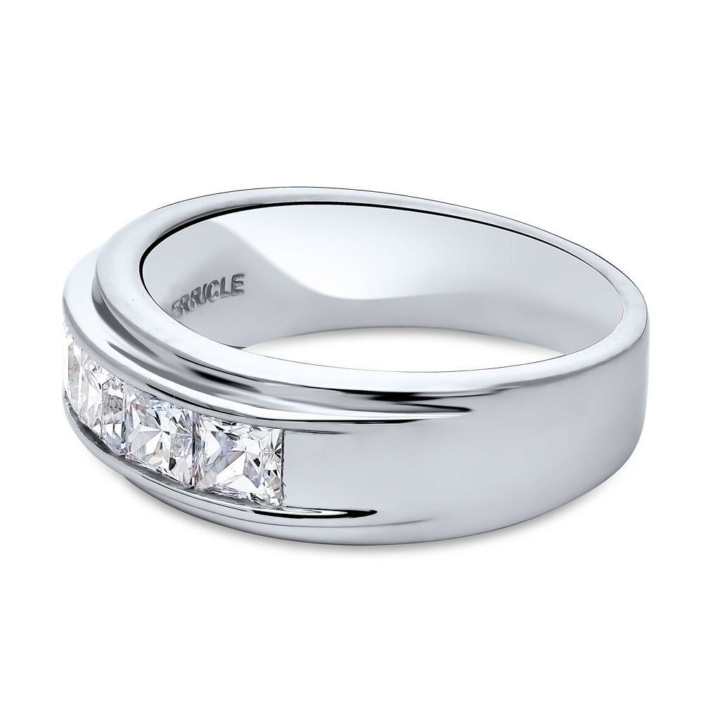 Angle view of 5-Stone Channel Princess CZ Eternity Ring in Sterling Silver, 4 of 5