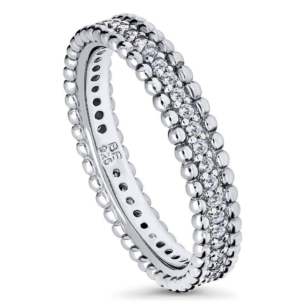 Bead Pave Set CZ Eternity Ring in Sterling Silver