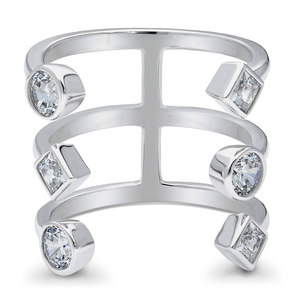 Open Bar CZ Statement Ring in Sterling Silver