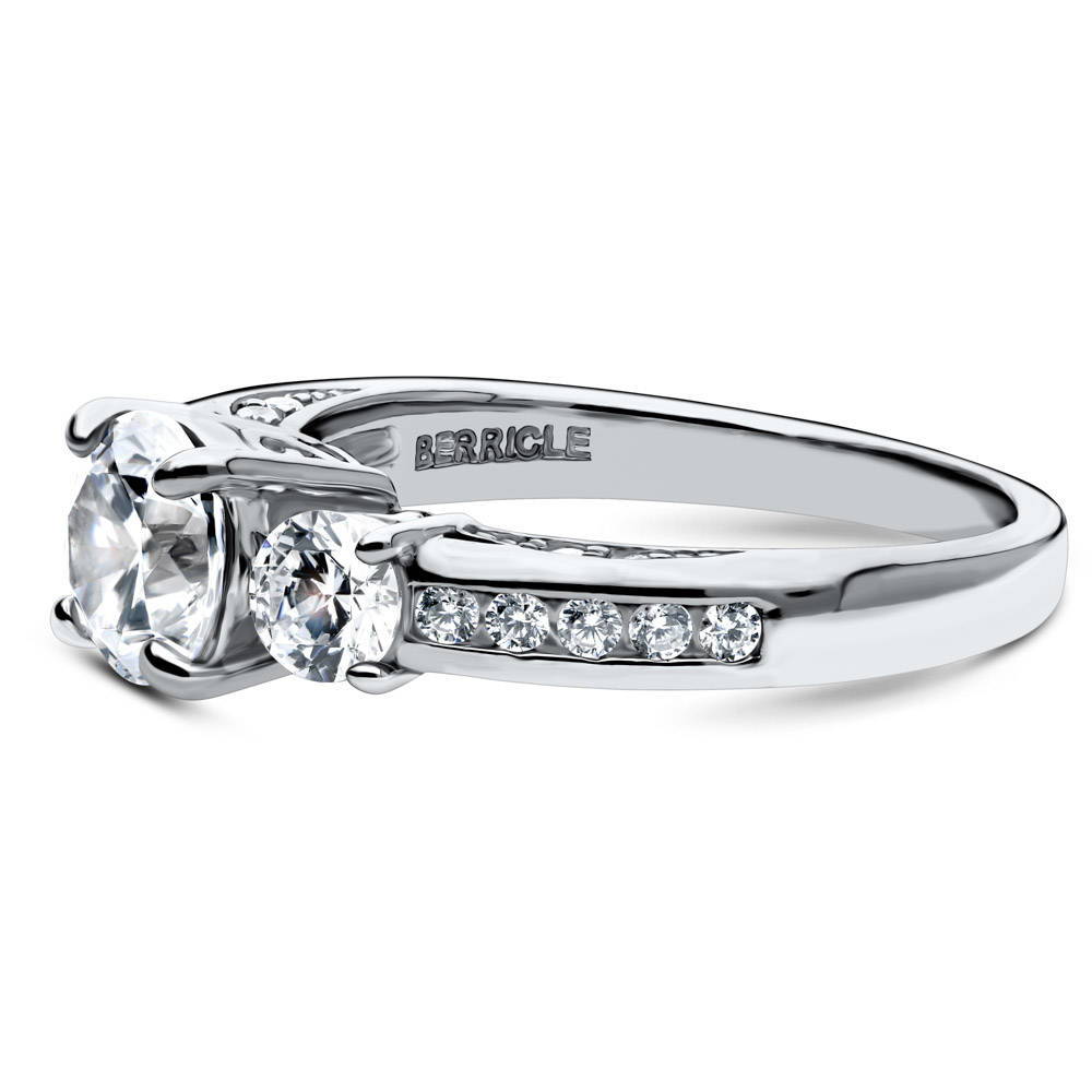 Angle view of 3-Stone 1ct CZ Ring in Sterling Silver, 5 of 12