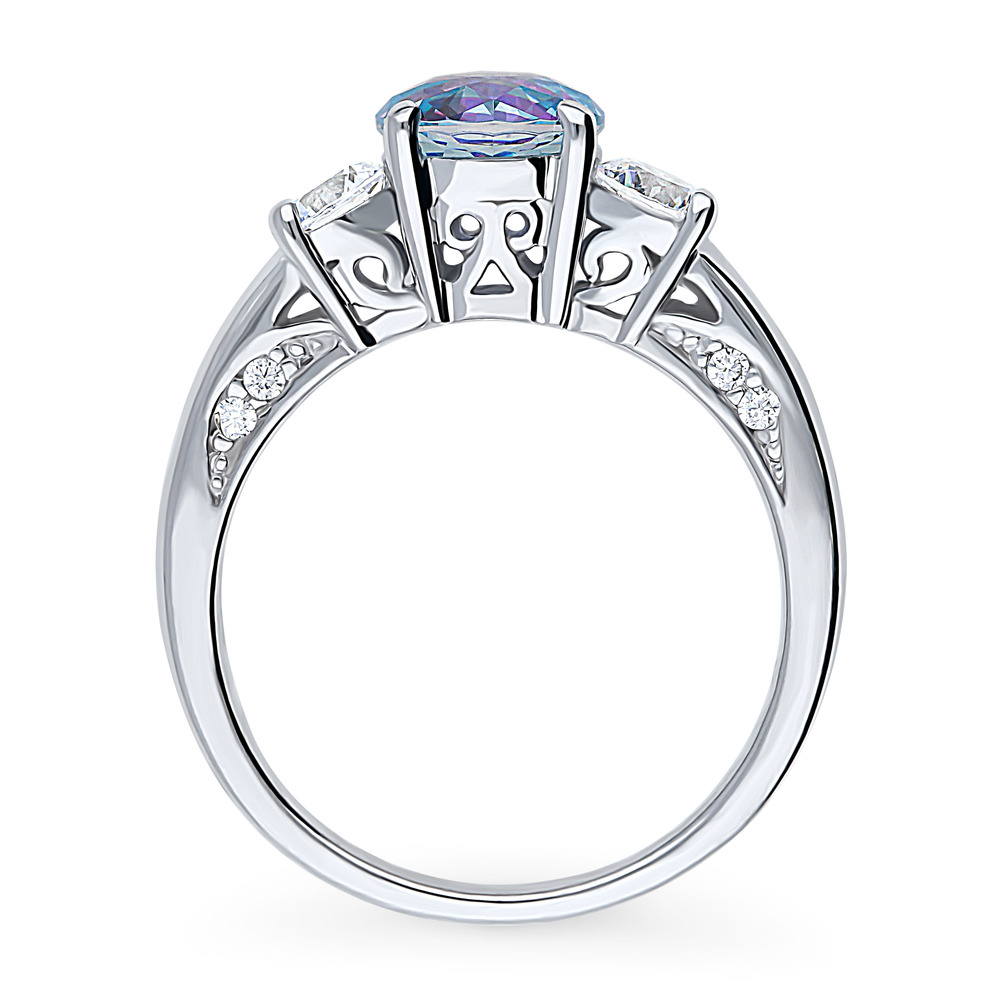 3-Stone Kaleidoscope Purple Aqua CZ Ring in Sterling Silver