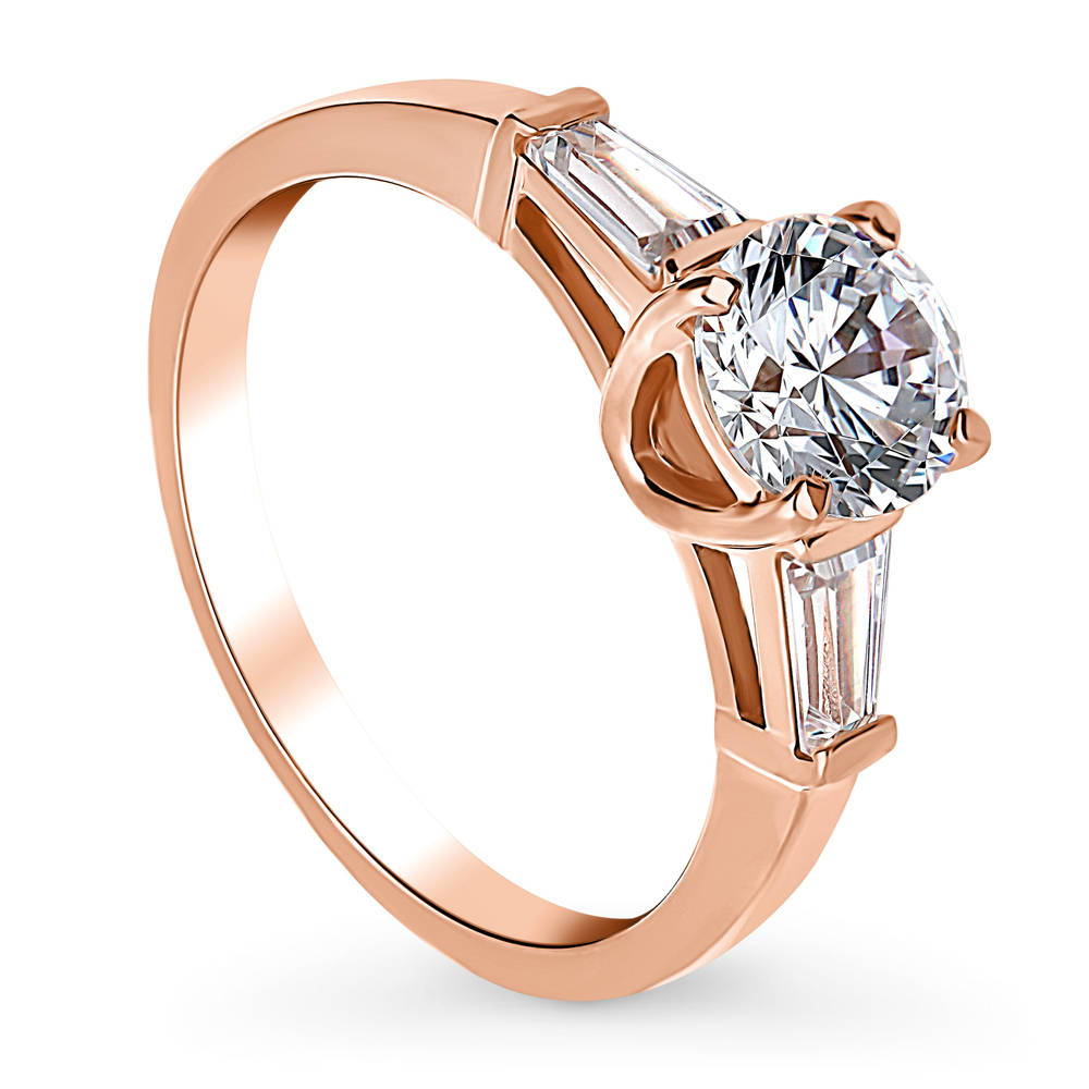 Front view of Solitaire 1ct CZ Ring in Rose Gold Plated Sterling Silver, 4 of 7
