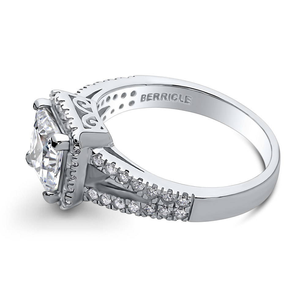 Angle view of Halo Princess CZ Split Shank Ring in Sterling Silver, 5 of 8