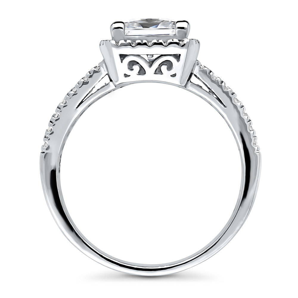 Halo Princess CZ Split Shank Ring in Sterling Silver