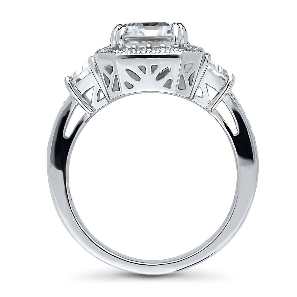 Alternate view of Halo Emerald Cut CZ Ring in Sterling Silver, 6 of 7