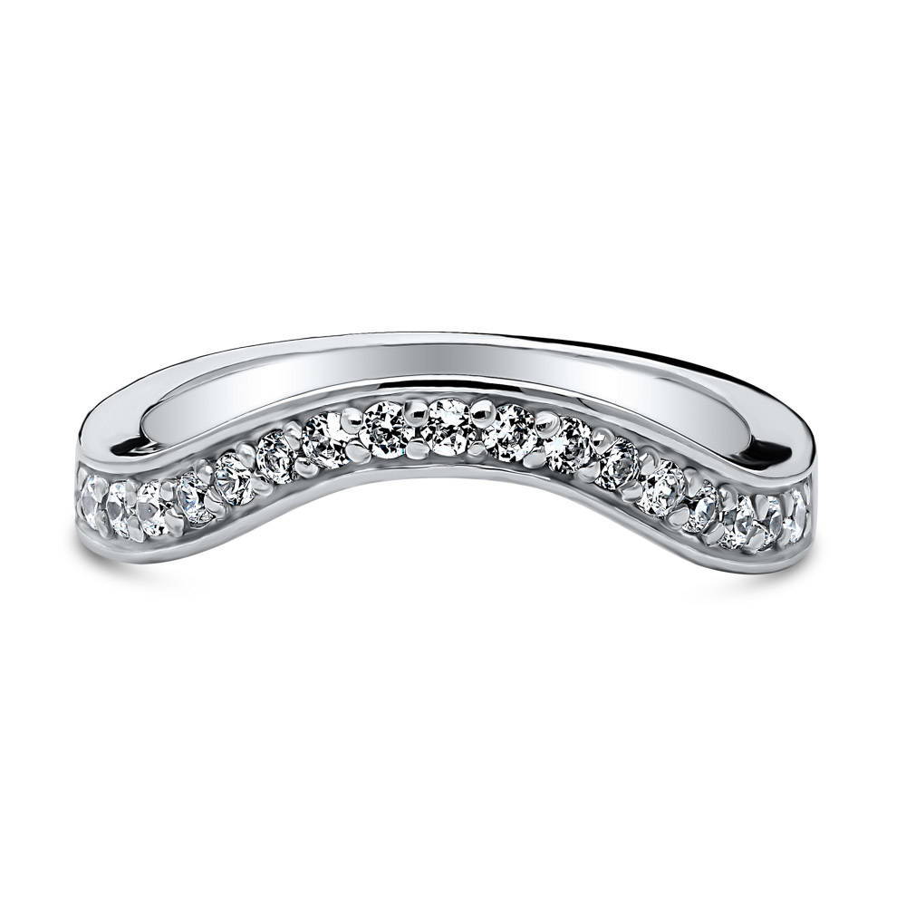 Pave Set CZ Curved Half Eternity Ring in Sterling Silver