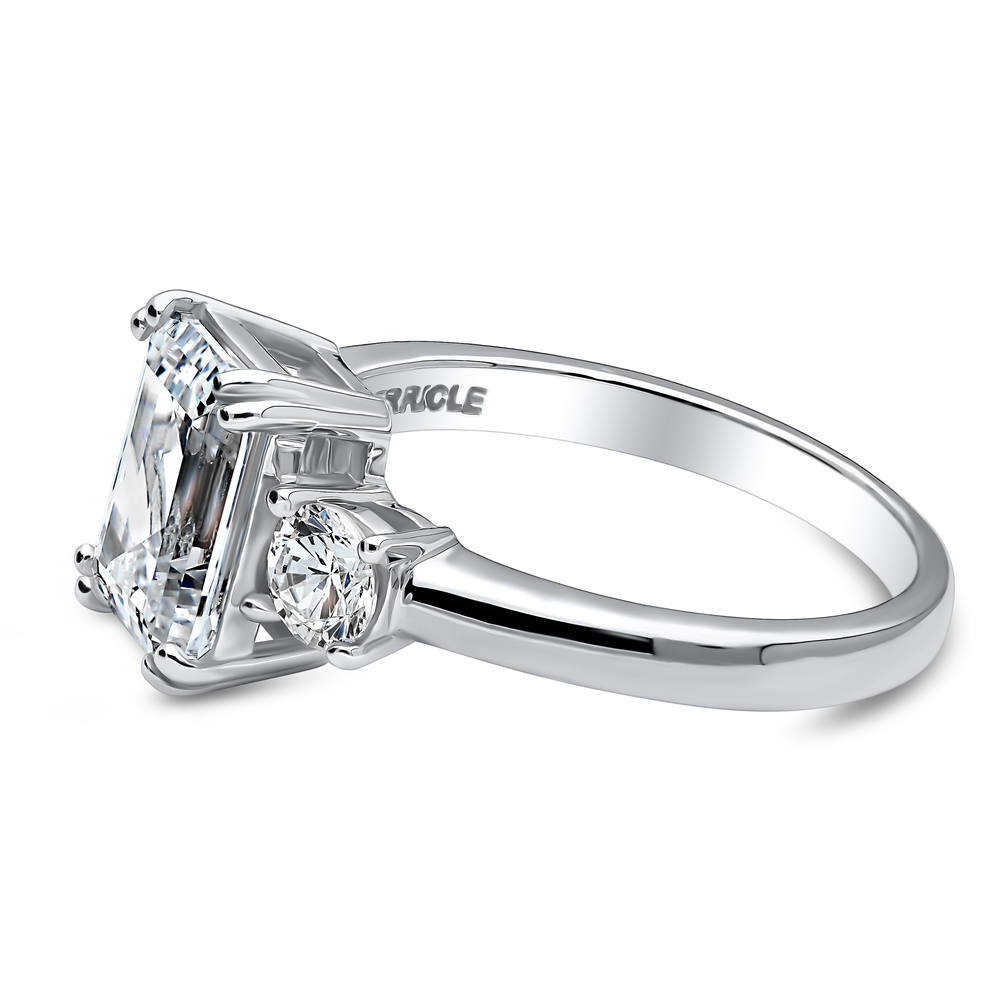 3-Stone 2.6ct Emerald Cut CZ Ring in Sterling Silver