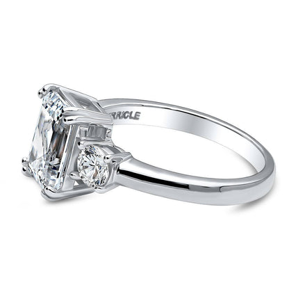 3-Stone 2.6ct Emerald Cut CZ Ring in Sterling Silver