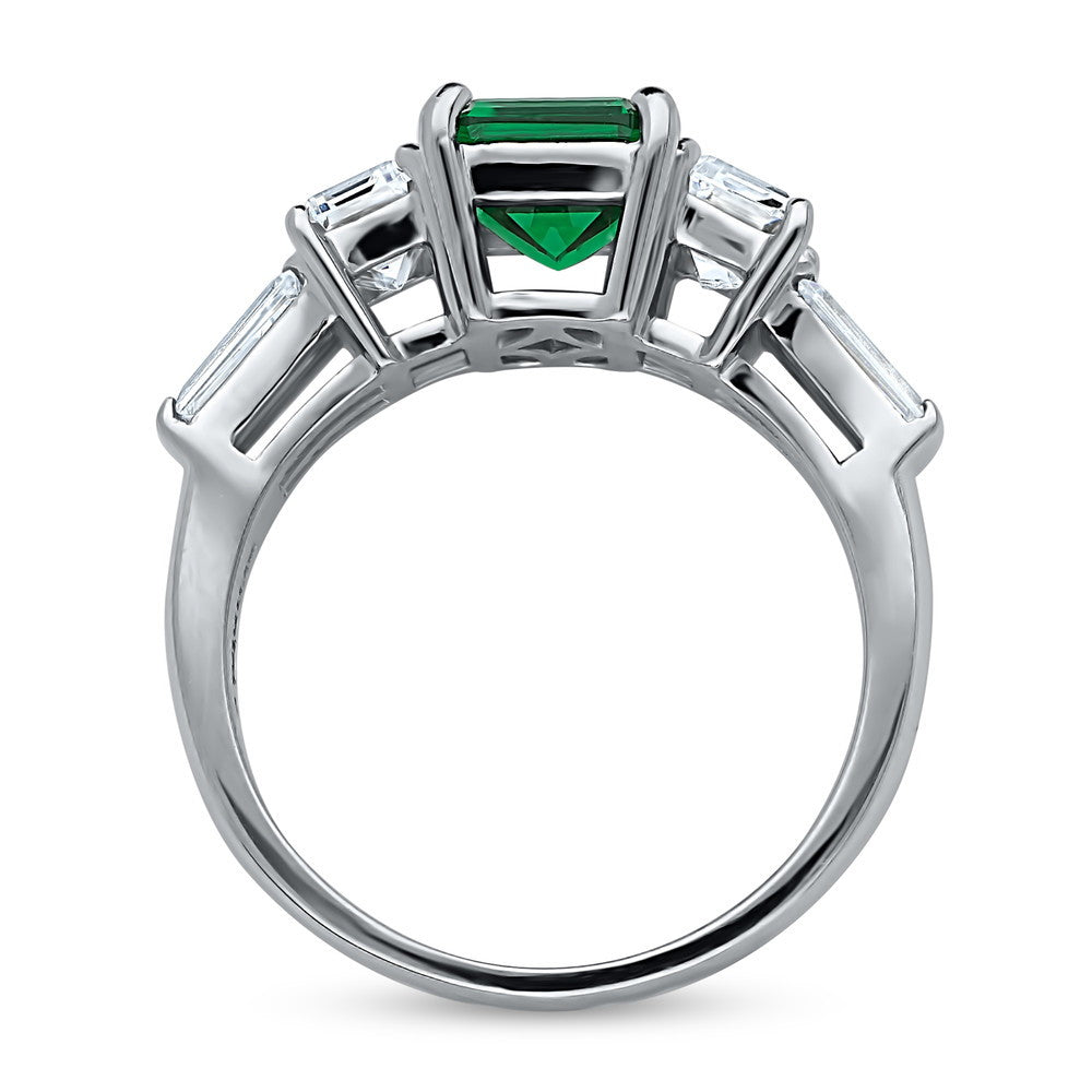 Alternate view of 3-Stone Emerald-Green Emerald Cut CZ Ring in Sterling Silver, 7 of 7
