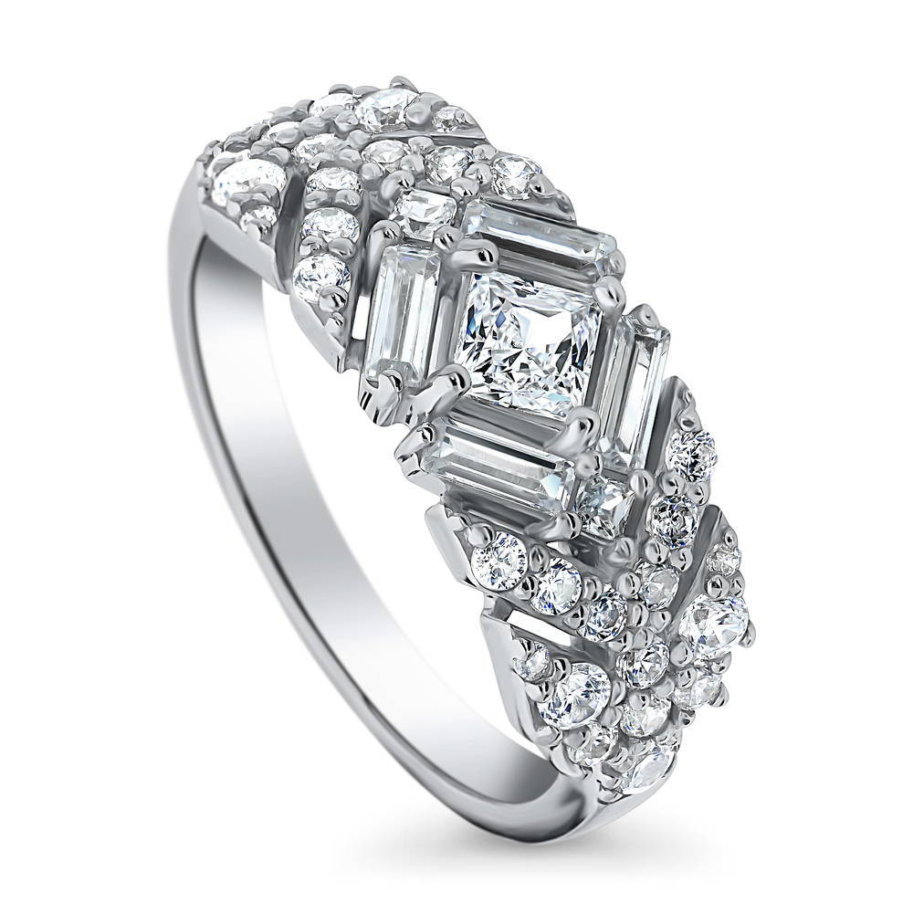 Front view of Bar Art Deco CZ Ring in Sterling Silver, 4 of 8