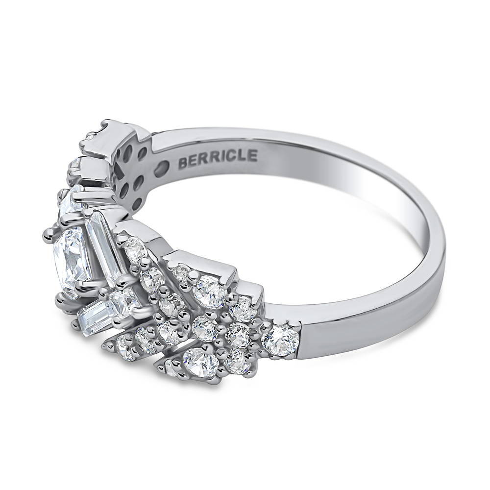 Angle view of Bar Art Deco CZ Ring in Sterling Silver, 5 of 8
