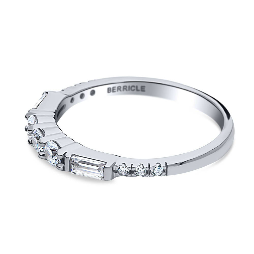 Angle view of Art Deco Pave Set CZ Half Eternity Ring in Sterling Silver, 4 of 5