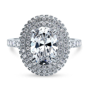 Halo Oval CZ Statement Ring in Sterling Silver