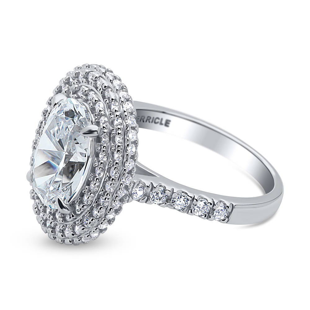 Halo Oval CZ Statement Ring in Sterling Silver