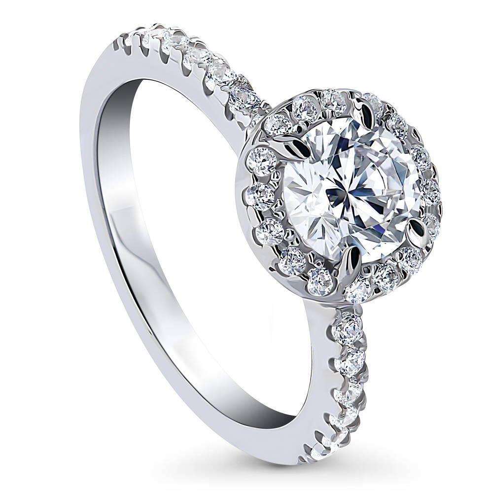 Front view of Halo CZ Ring in Sterling Silver, 3 of 8