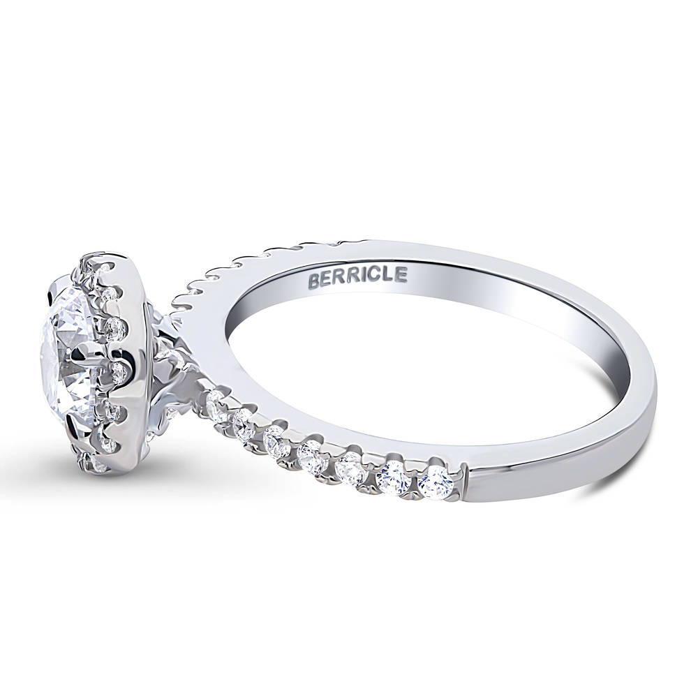 Angle view of Halo CZ Ring in Sterling Silver, 4 of 8