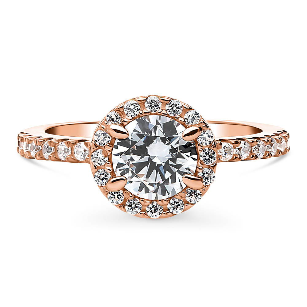 Halo CZ Ring in Rose Gold Plated Sterling Silver, 1 of 7