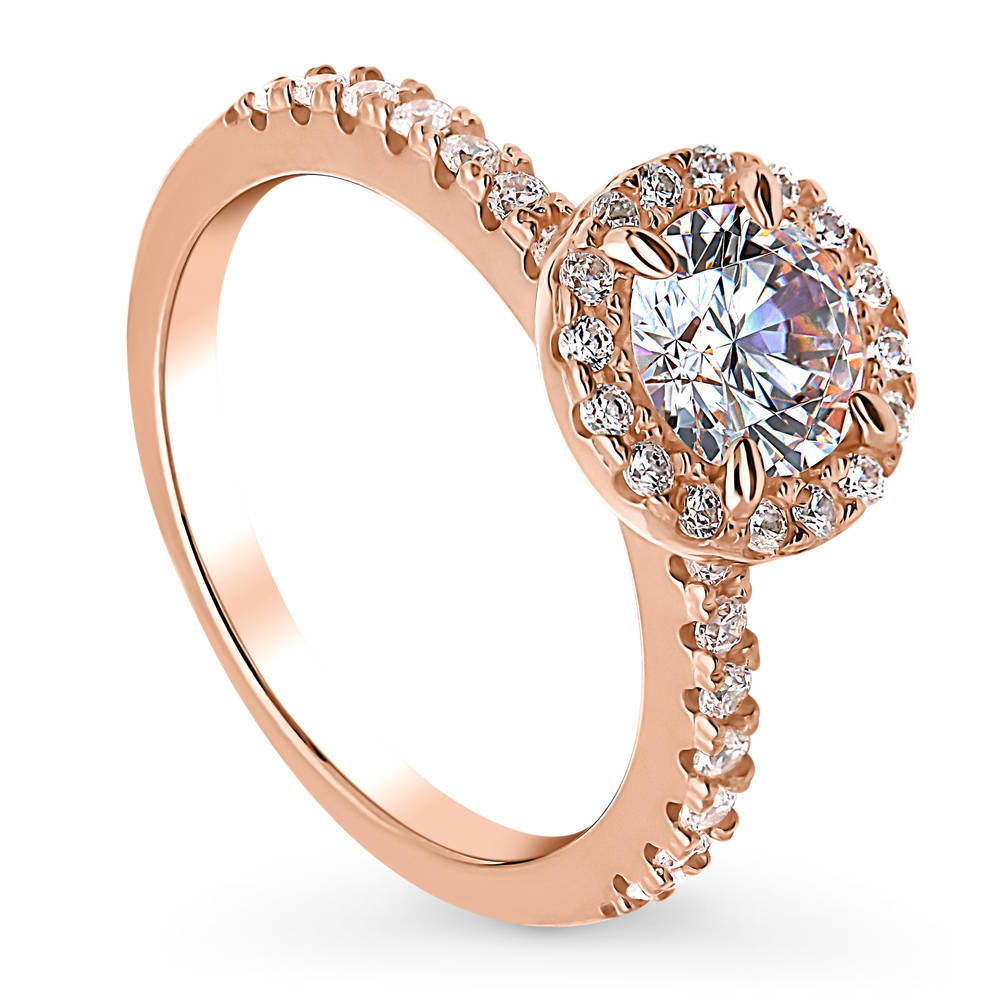 Front view of Halo CZ Ring in Rose Gold Plated Sterling Silver, 4 of 7
