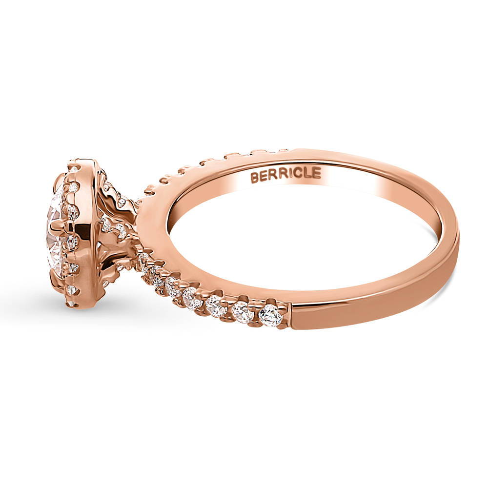 Angle view of Halo CZ Ring in Rose Gold Plated Sterling Silver, 5 of 7