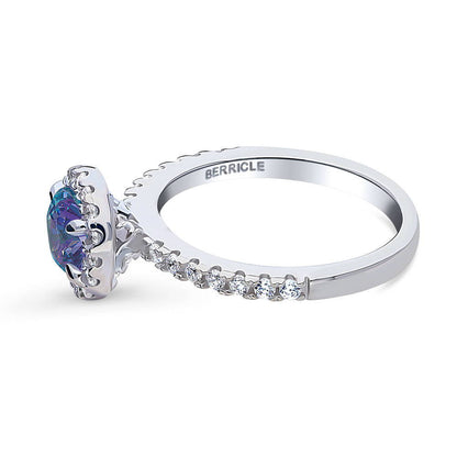 Halo Kaleidoscope Purple Aqua CZ Ring in Sterling Silver