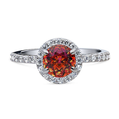Halo Kaleidoscope Red Orange CZ Ring in Sterling Silver
