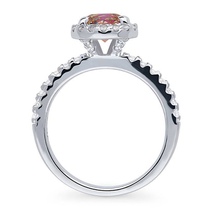 Halo Kaleidoscope Red Orange CZ Ring in Sterling Silver