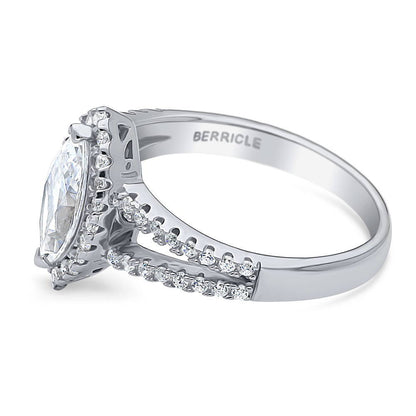 Halo Marquise CZ Split Shank Ring in Sterling Silver