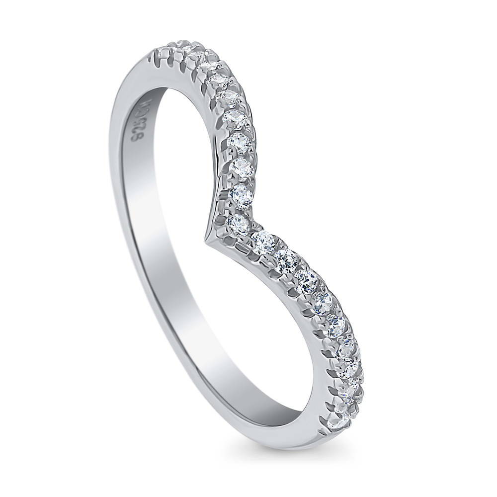 Front view of Wishbone CZ Curved Half Eternity Ring in Sterling Silver, 3 of 7